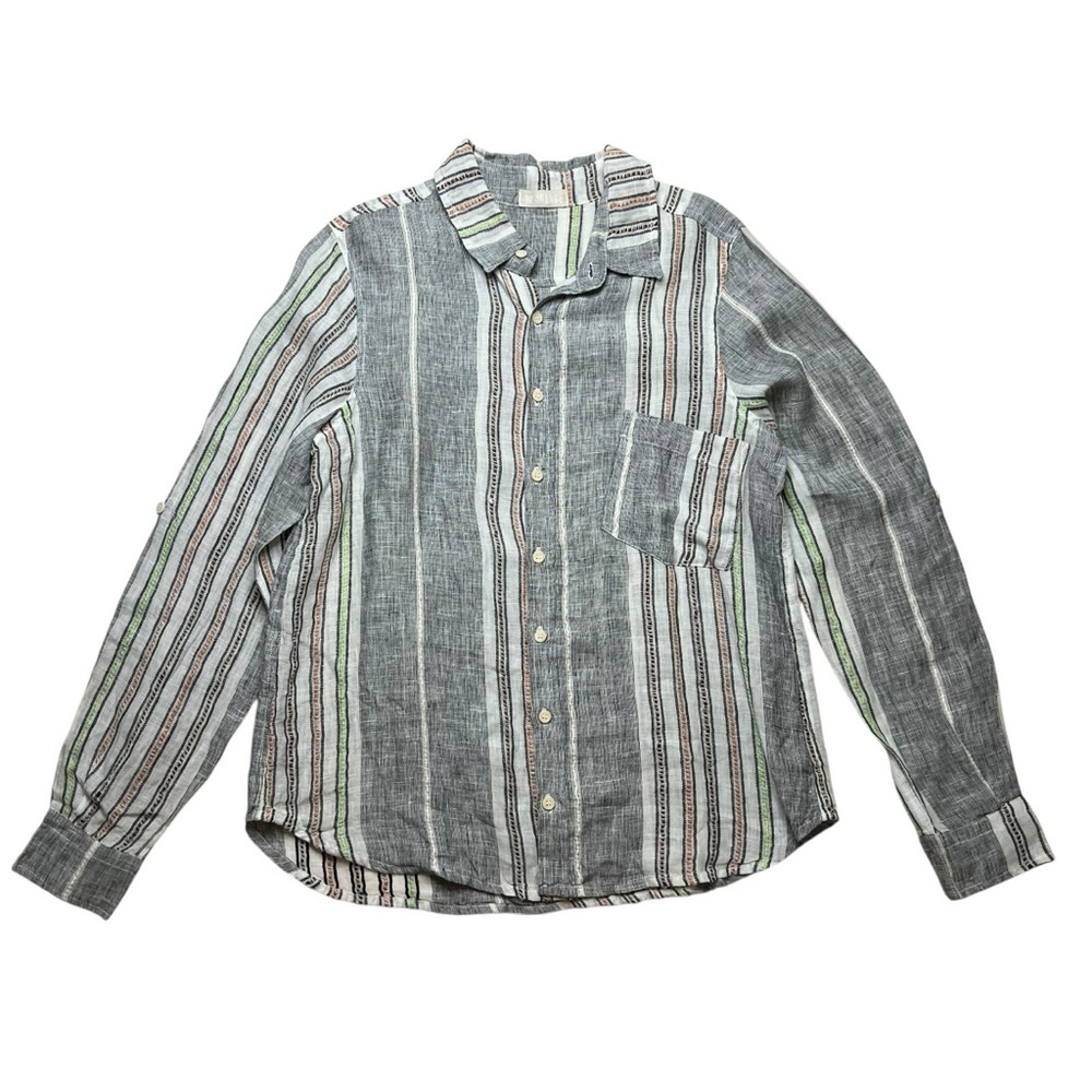CP SHADES 100% Linen Sloane Striped Button Up Shirt SZ M Boho Coastal lagenlook